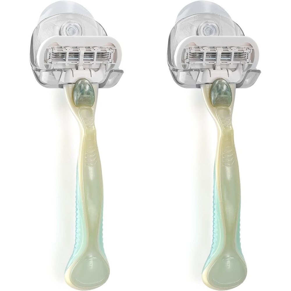 2x Razor Holder with Suction Cup - Self-Adhesive Shaver Wall Mount - Bathroom Or